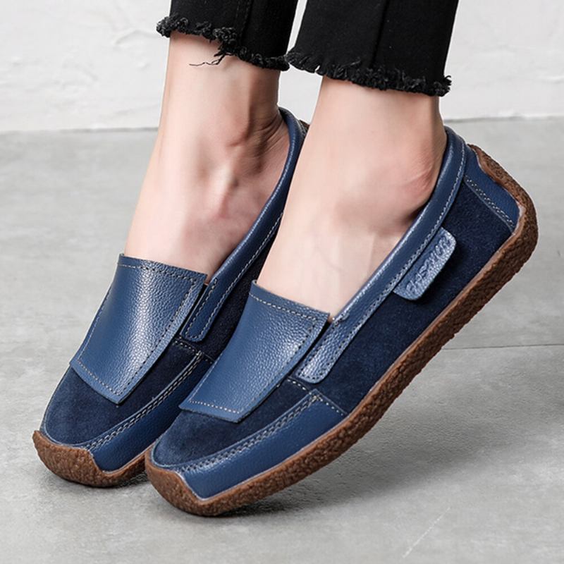 Kvinder Comfy Lædersplejsning Bløde Slip On Flade Loafers