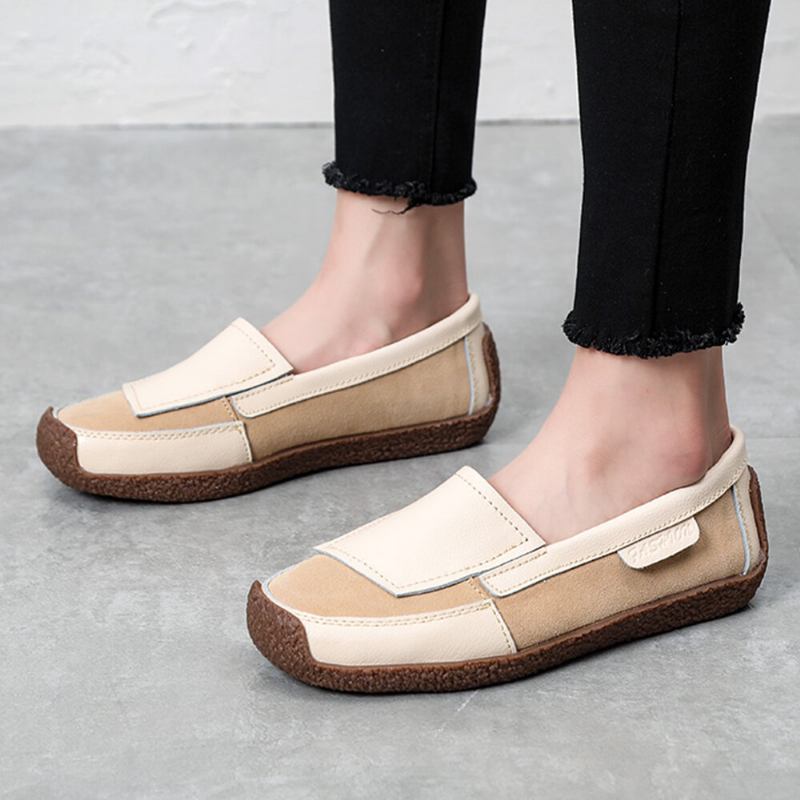 Kvinder Comfy Lædersplejsning Bløde Slip On Flade Loafers