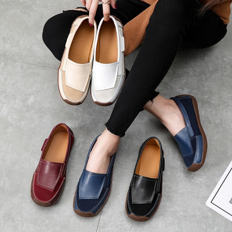 Kvinder Comfy Lædersplejsning Bløde Slip On Flade Loafers