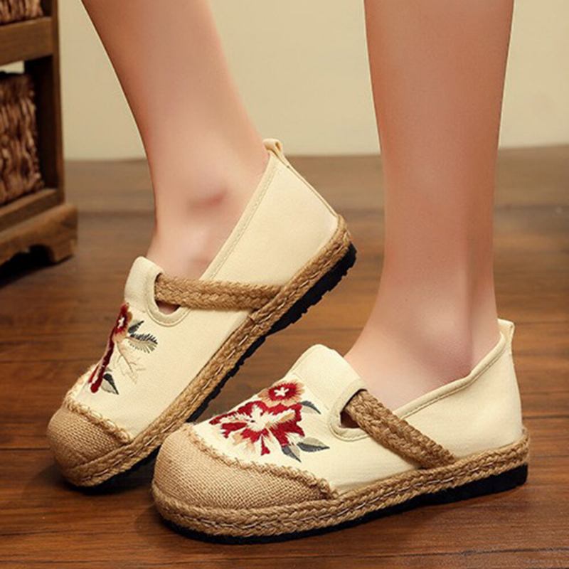 Kvinder Gamle Peking Blomster Broderi Casual Espadrille Loafers