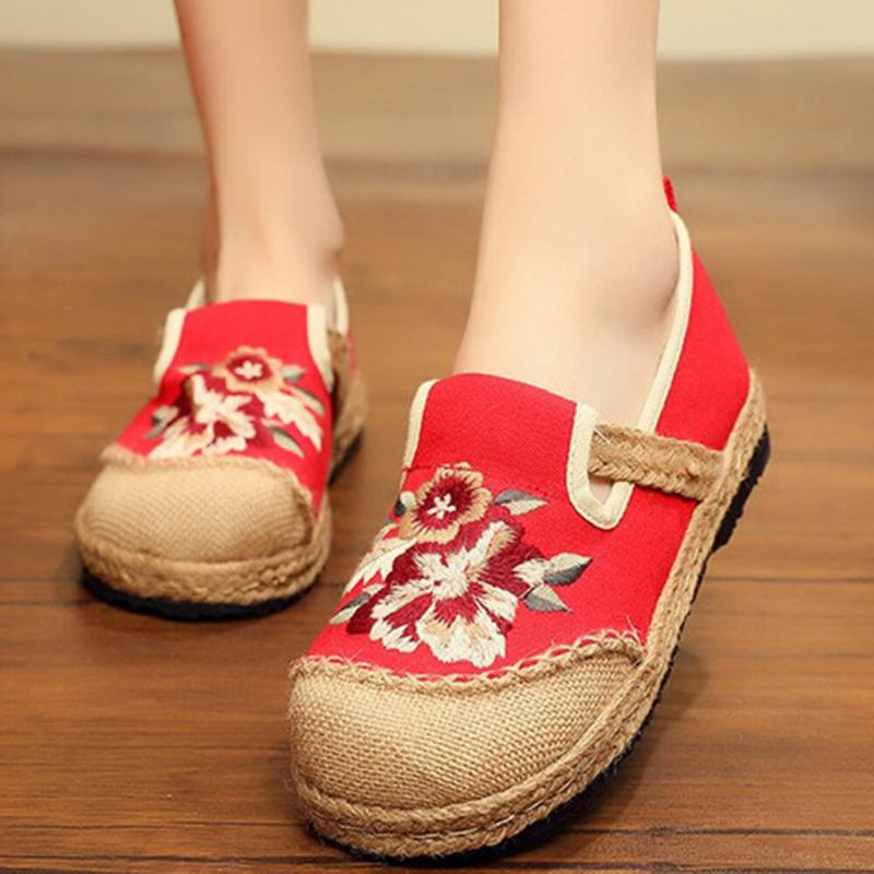 Kvinder Gamle Peking Blomster Broderi Casual Espadrille Loafers