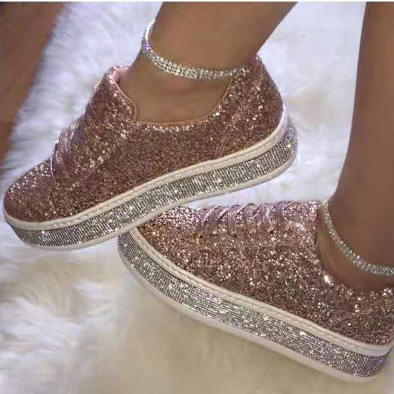 Kvinder Glitter Pailletter Fashion Snørefest Fest Casual Platform Sko Flats