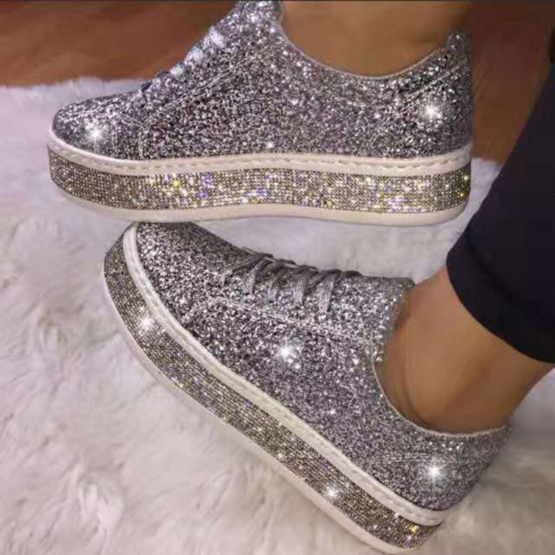 Kvinder Glitter Pailletter Fashion Snørefest Fest Casual Platform Sko Flats