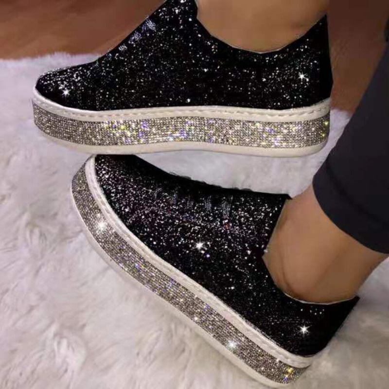 Kvinder Glitter Pailletter Fashion Snørefest Fest Casual Platform Sko Flats