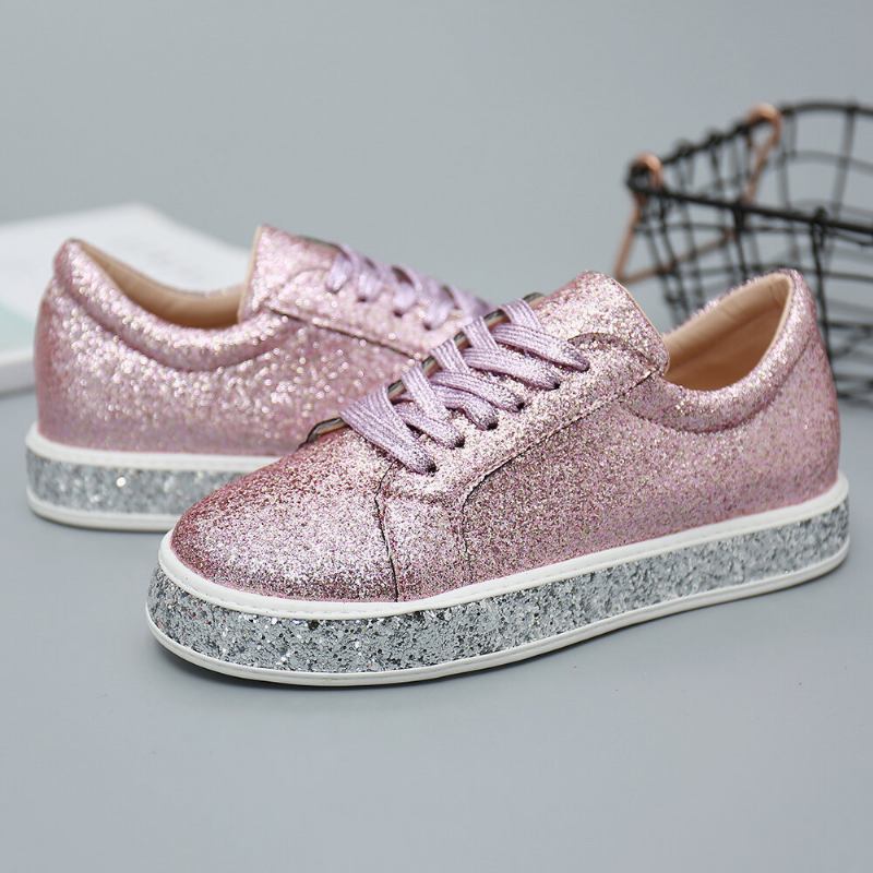 Kvinder Glitter Pailletter Fashion Snørefest Fest Casual Platform Sko Flats