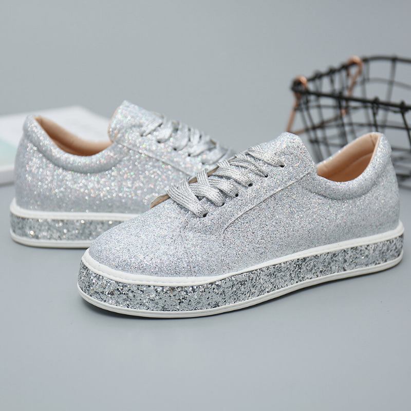 Kvinder Glitter Pailletter Fashion Snørefest Fest Casual Platform Sko Flats