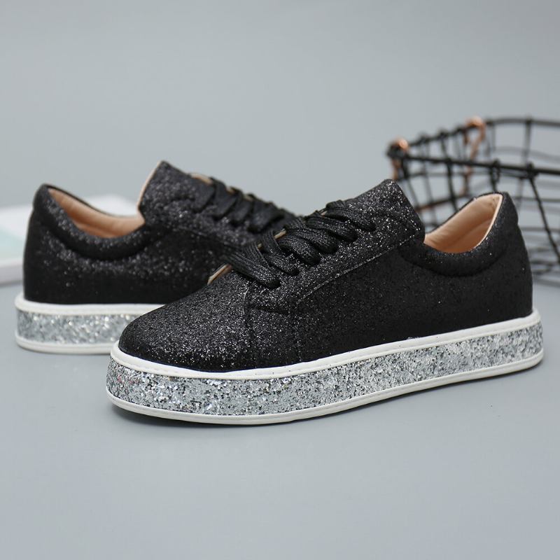 Kvinder Glitter Pailletter Fashion Snørefest Fest Casual Platform Sko Flats