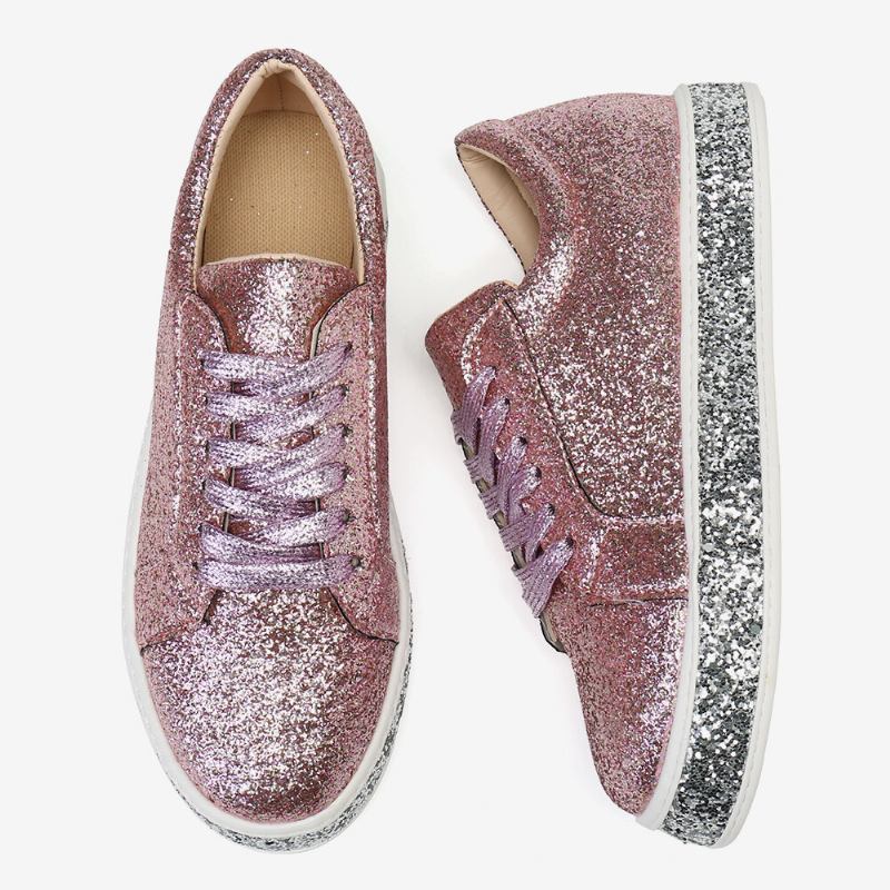 Kvinder Glitter Pailletter Fashion Snørefest Fest Casual Platform Sko Flats