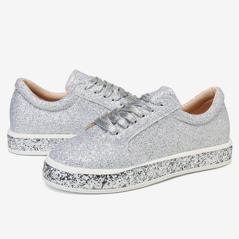 Kvinder Glitter Pailletter Fashion Snørefest Fest Casual Platform Sko Flats