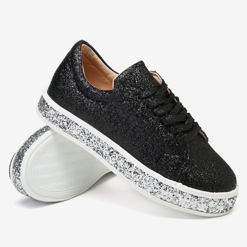 Kvinder Glitter Pailletter Fashion Snørefest Fest Casual Platform Sko Flats