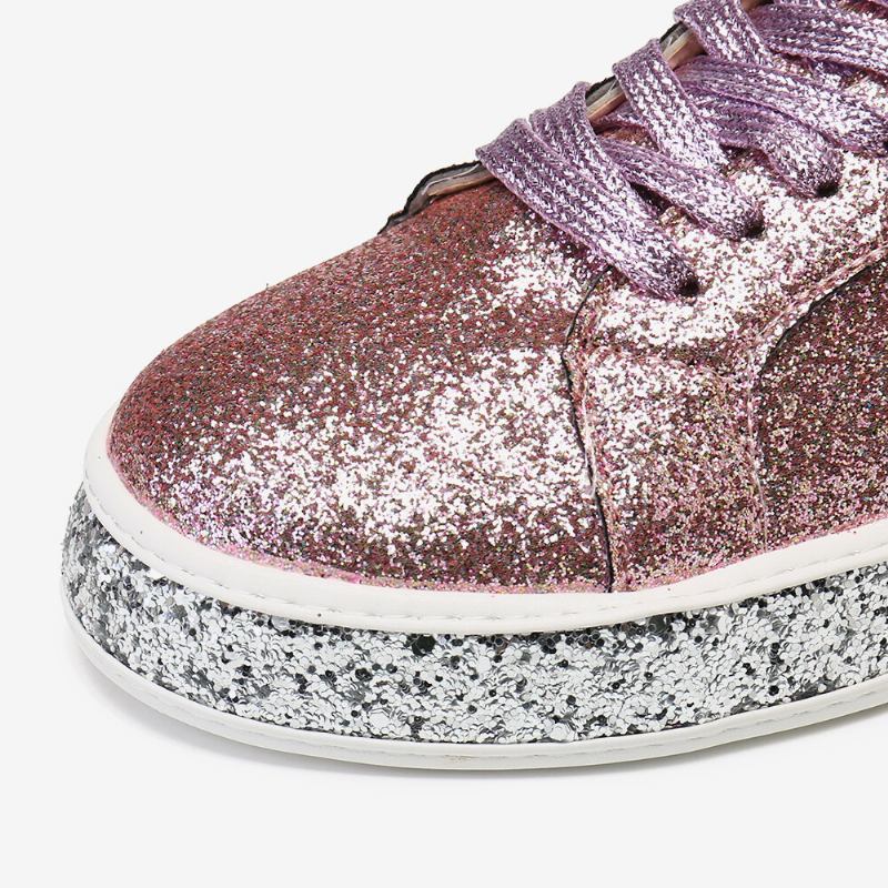 Kvinder Glitter Pailletter Fashion Snørefest Fest Casual Platform Sko Flats