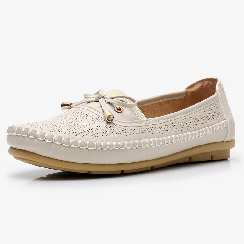 Kvinder Hollow Out Bue Knot Blød Sål Slip On Casual Flats