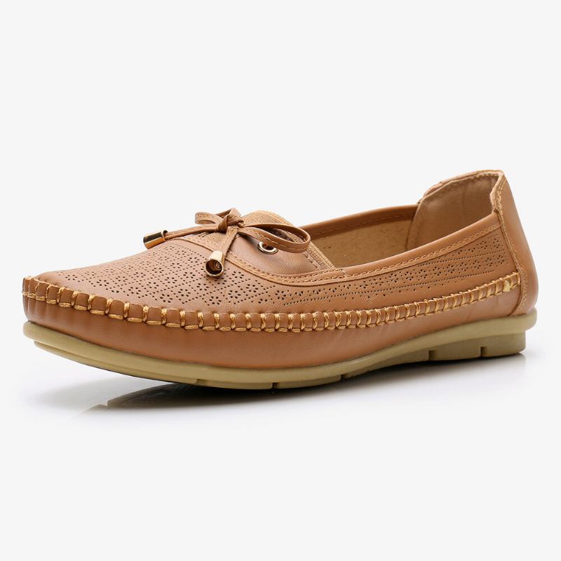 Kvinder Hollow Out Bue Knot Blød Sål Slip On Casual Flats