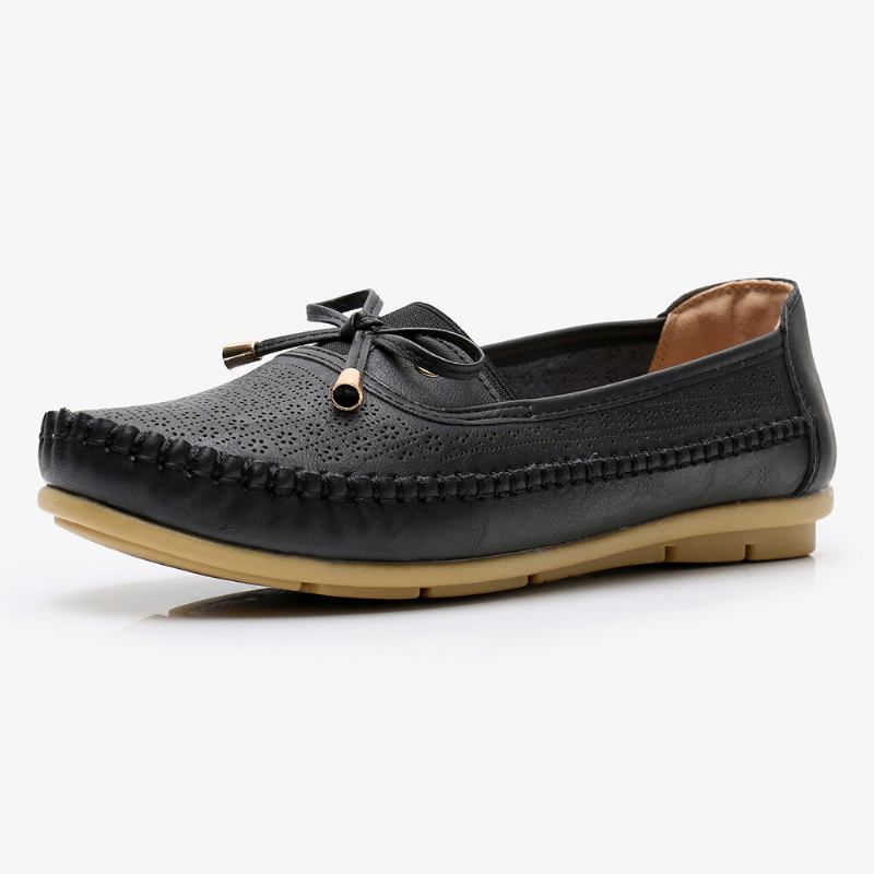 Kvinder Hollow Out Bue Knot Blød Sål Slip On Casual Flats