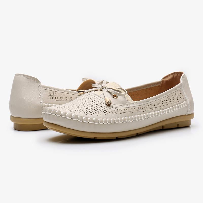 Kvinder Hollow Out Bue Knot Blød Sål Slip On Casual Flats