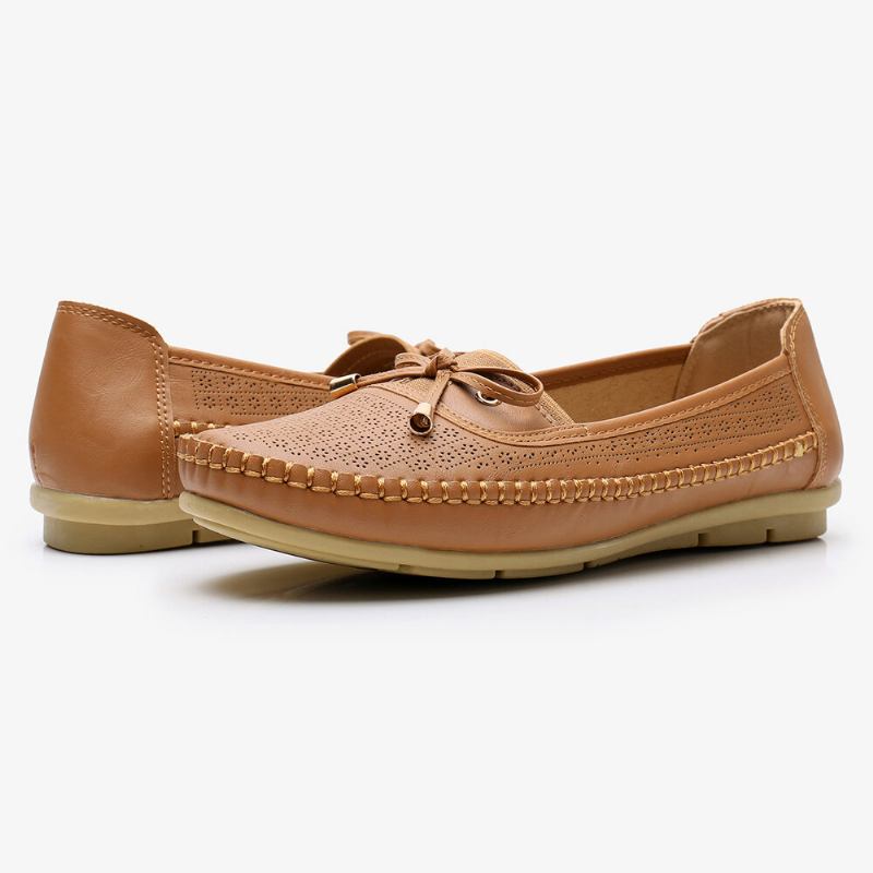 Kvinder Hollow Out Bue Knot Blød Sål Slip On Casual Flats