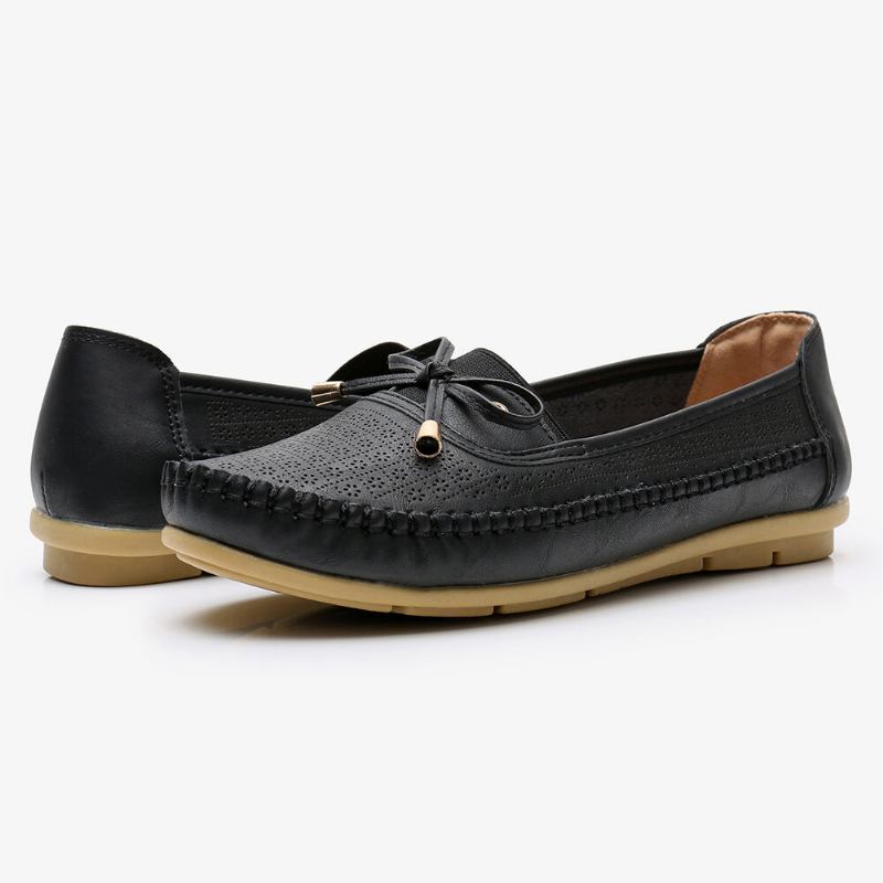 Kvinder Hollow Out Bue Knot Blød Sål Slip On Casual Flats