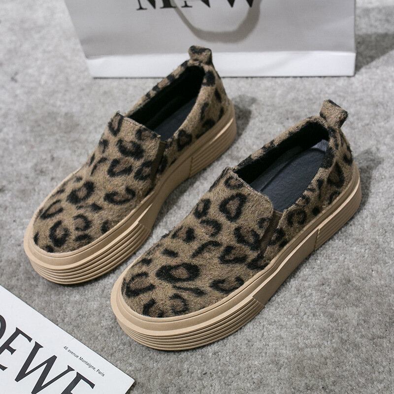 Kvinder Large Size Leopard Ruskind Skridsikker Comfy Casual Flats