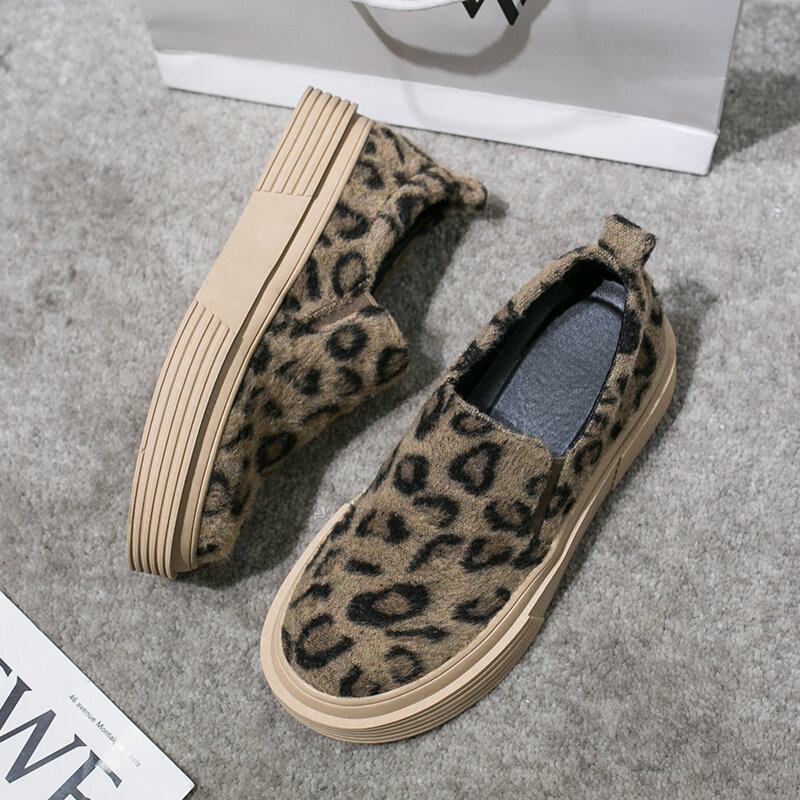 Kvinder Large Size Leopard Ruskind Skridsikker Comfy Casual Flats