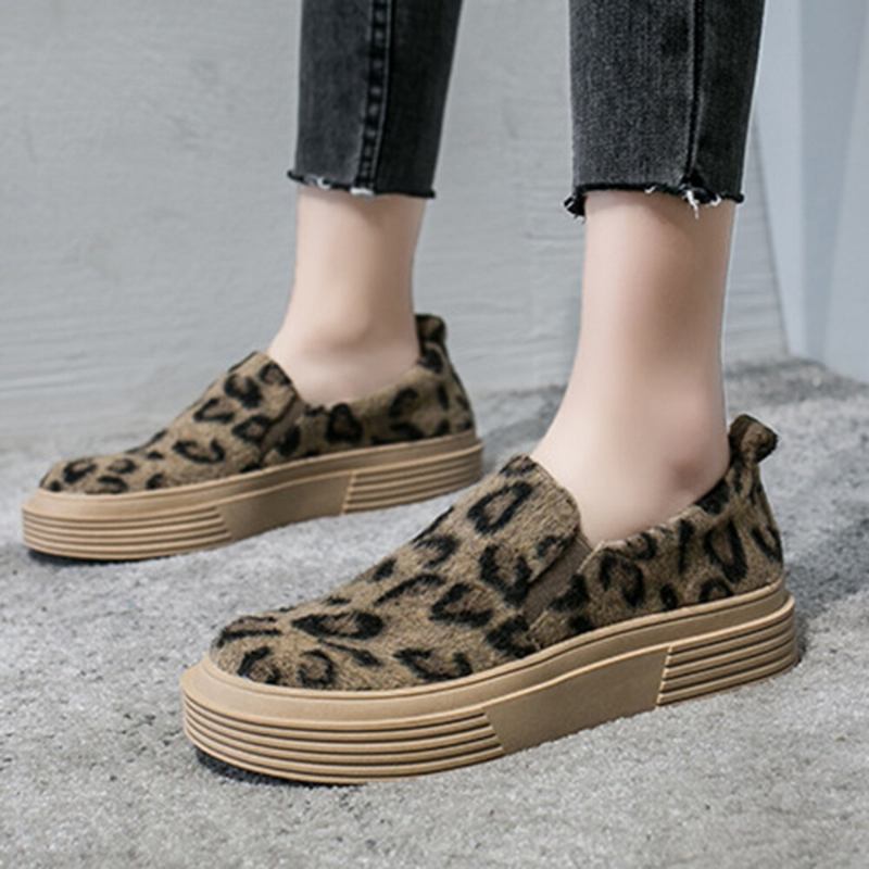 Kvinder Large Size Leopard Ruskind Skridsikker Comfy Casual Flats