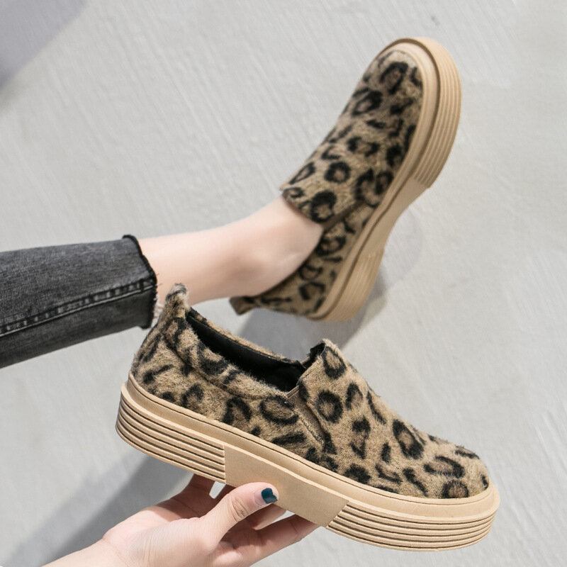 Kvinder Large Size Leopard Ruskind Skridsikker Comfy Casual Flats