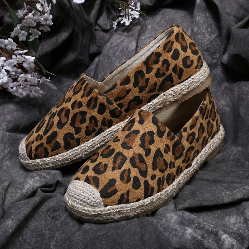 Kvinder Leopardtryk Behagelig Letvægts Casual Slip On Espadrille Flats