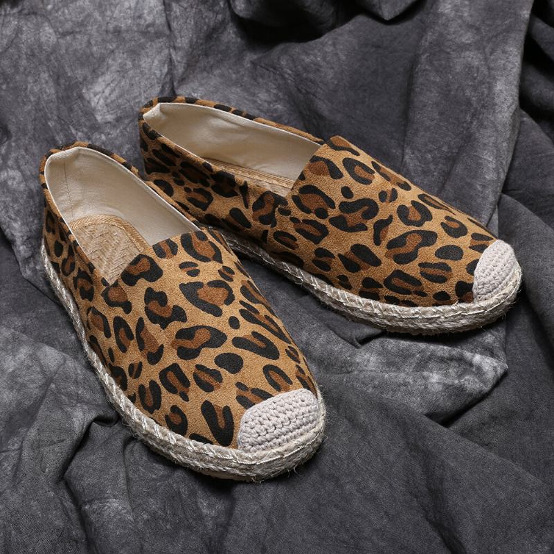 Kvinder Leopardtryk Behagelig Letvægts Casual Slip On Espadrille Flats