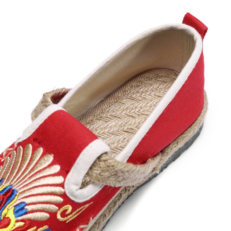 Kvinder Linen Comfy Brodery Straw Slip On Flade Loafers