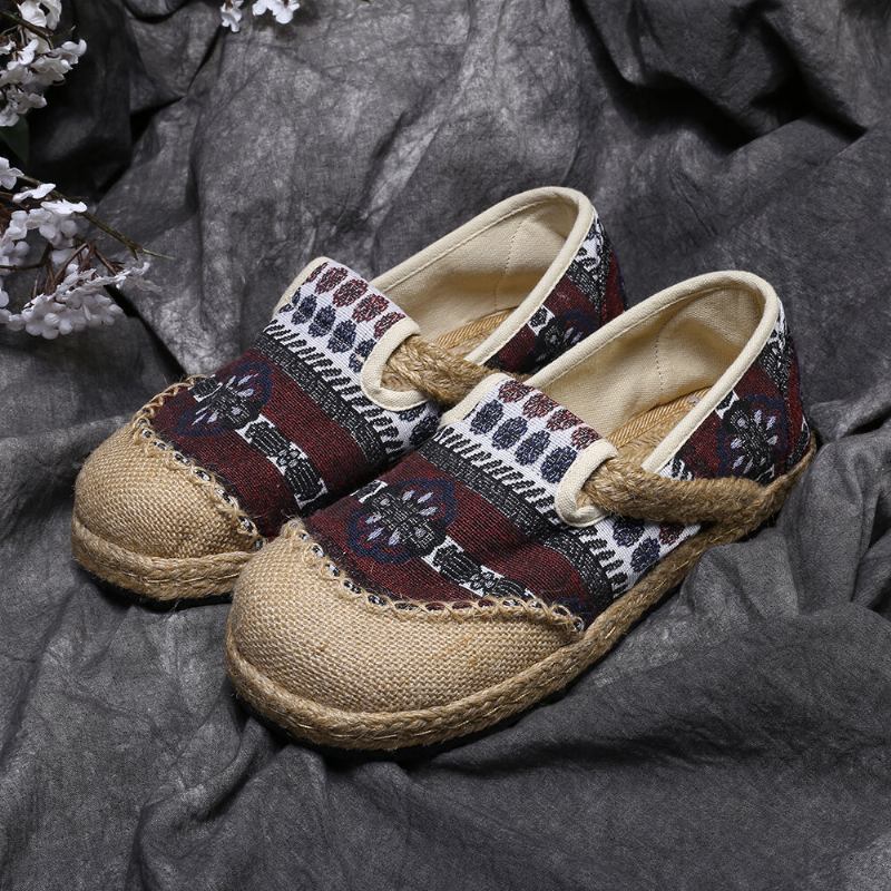 Kvinder Linned Stråmønster Casual Slip On Espadrille Flade Loafers