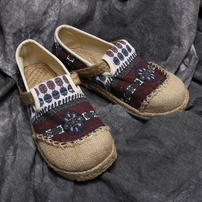 Kvinder Linned Stråmønster Casual Slip On Espadrille Flade Loafers