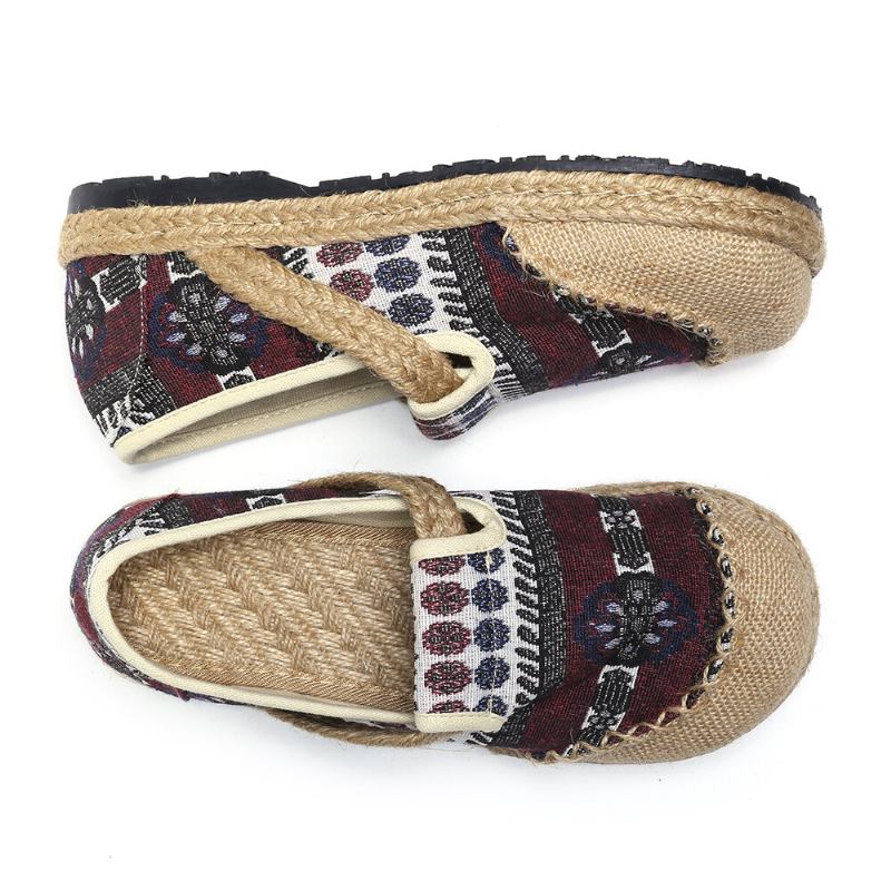 Kvinder Linned Stråmønster Casual Slip On Espadrille Flade Loafers