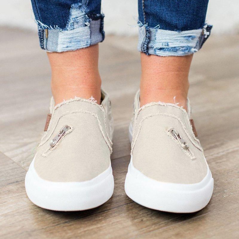 Kvinder Lynlås Dekoration Elastikbånd Slip On Canvas Casual Flats