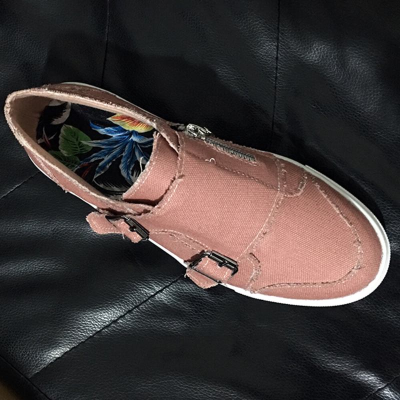 Kvinder Plus Size Metalspænde Lynlås Dekoration Slip On Canvas Casual Daglige Flats