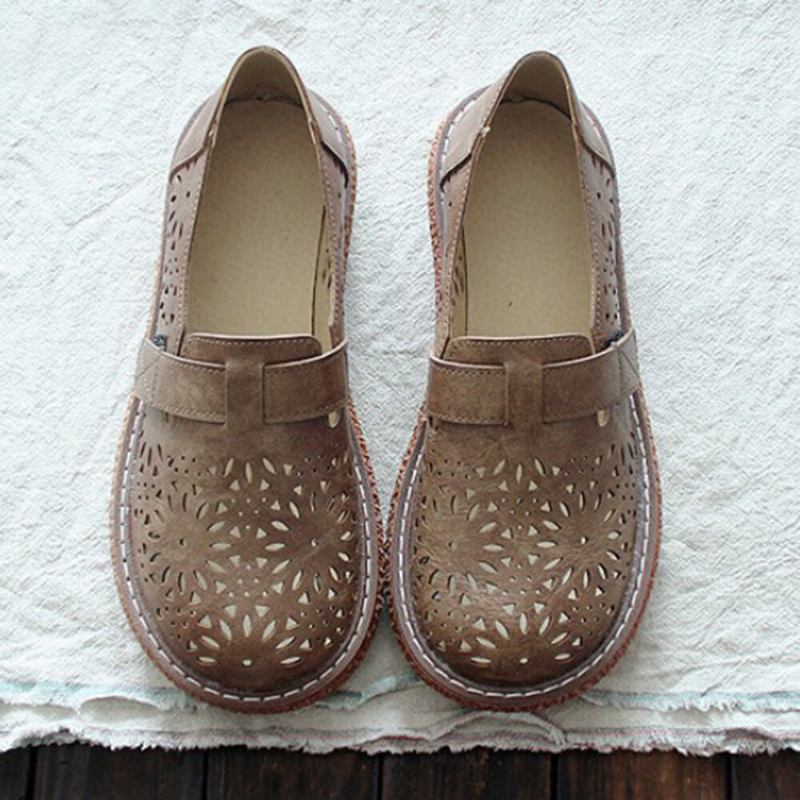 Kvinder Retro Casual Slip On Rund Toe Åndbar Slidstærk Loafers Sko