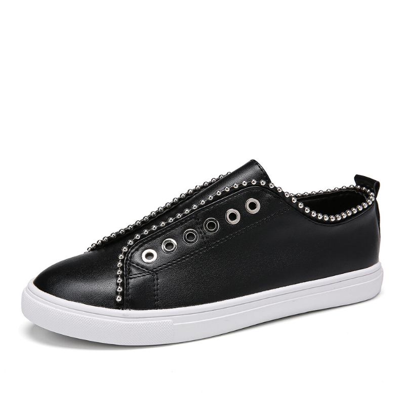 Kvinder Soild Color Studded Slip On Comfy Flats