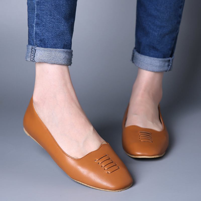 Kvinder Square Toe Comfy Letvægts Slip On Loafers