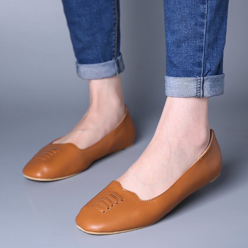 Kvinder Square Toe Comfy Letvægts Slip On Loafers