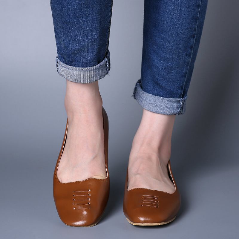 Kvinder Square Toe Comfy Letvægts Slip On Loafers