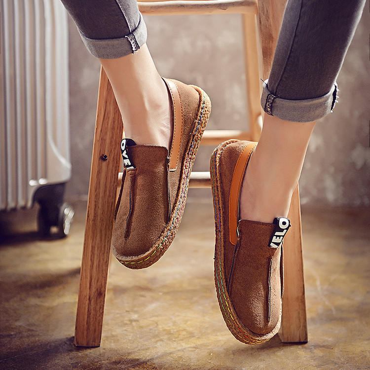 Kvinder Syning Blød Sål Rund Tå Slip On Casual Flats Loafers