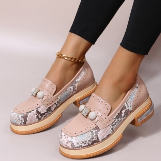 Plus Size Kvinder Casual Fashion Rhinestone Decor Snakeskin Colorblock Loafers Sko