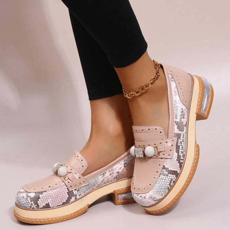 Plus Size Kvinder Casual Fashion Rhinestone Decor Snakeskin Colorblock Loafers Sko