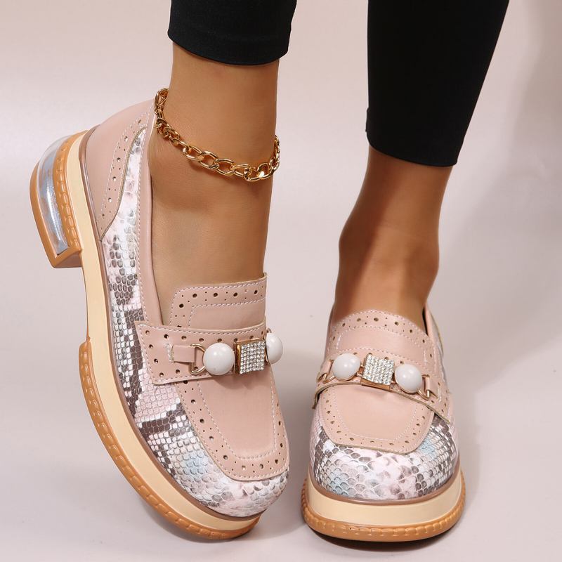 Plus Size Kvinder Casual Fashion Rhinestone Decor Snakeskin Colorblock Loafers Sko