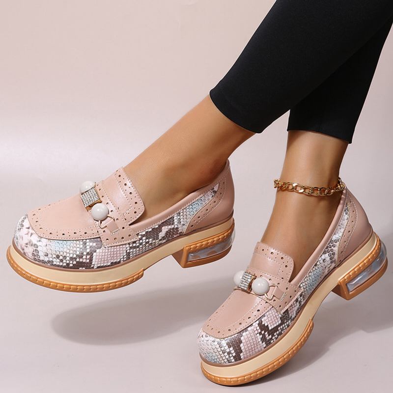 Plus Size Kvinder Casual Fashion Rhinestone Decor Snakeskin Colorblock Loafers Sko