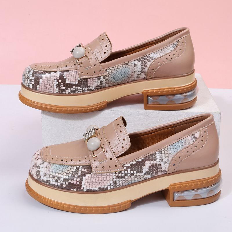 Plus Size Kvinder Casual Fashion Rhinestone Decor Snakeskin Colorblock Loafers Sko