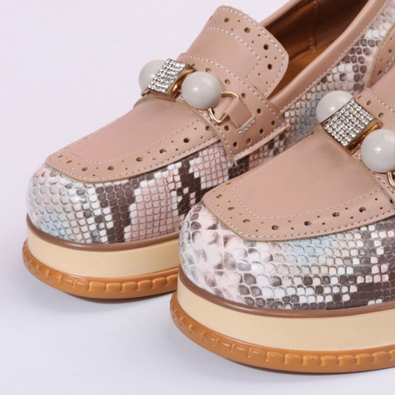 Plus Size Kvinder Casual Fashion Rhinestone Decor Snakeskin Colorblock Loafers Sko