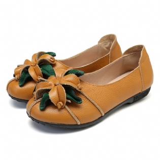 Retro Håndlavet Blomsterdekor Bløde Flade Casual Læder Loafers