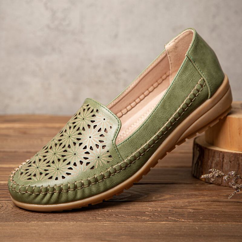 Women Floewrs Hollow Comfy Non Slip Casual Flade Loafers