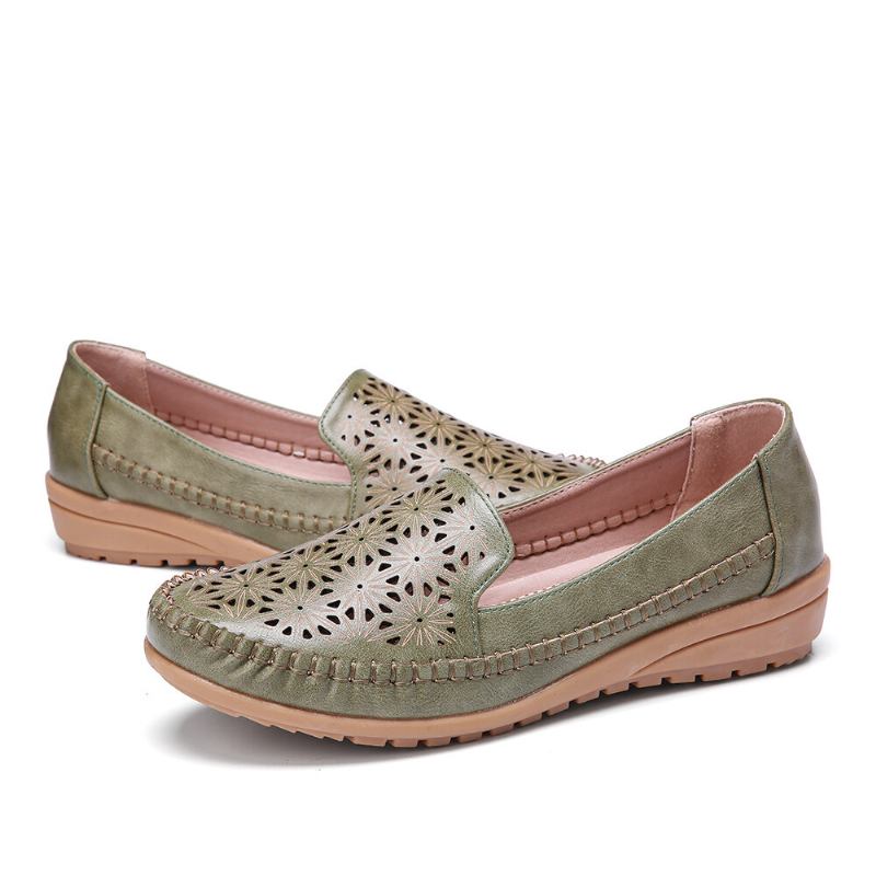 Women Floewrs Hollow Comfy Non Slip Casual Flade Loafers