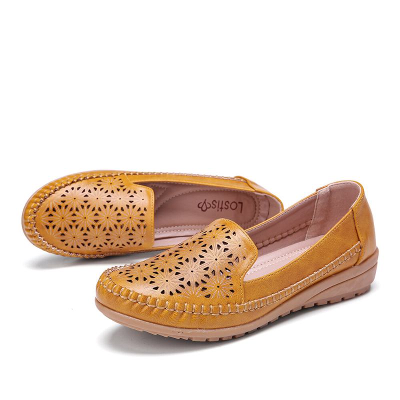 Women Floewrs Hollow Comfy Non Slip Casual Flade Loafers