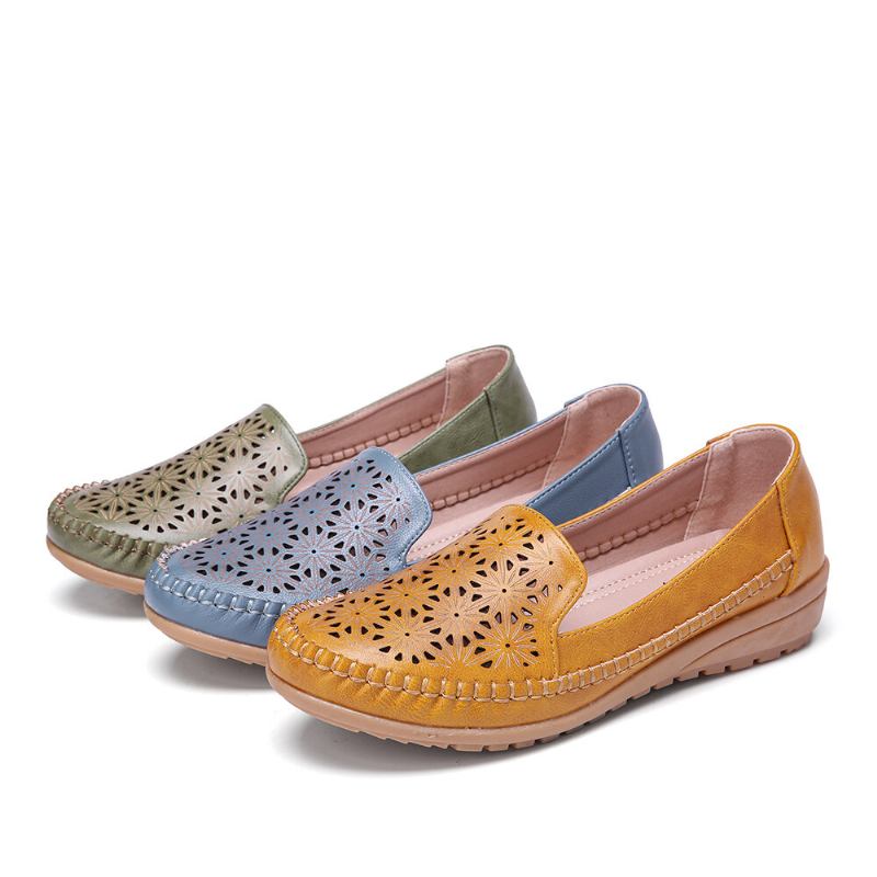 Women Floewrs Hollow Comfy Non Slip Casual Flade Loafers